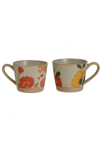 Mug retro ceramique peinte main motif floral personnalisable