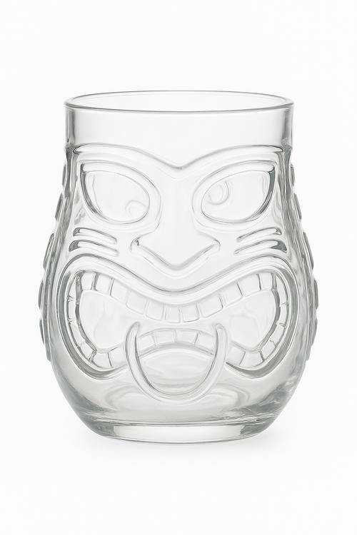 Mug tiki en verre transparent motif tiki bar