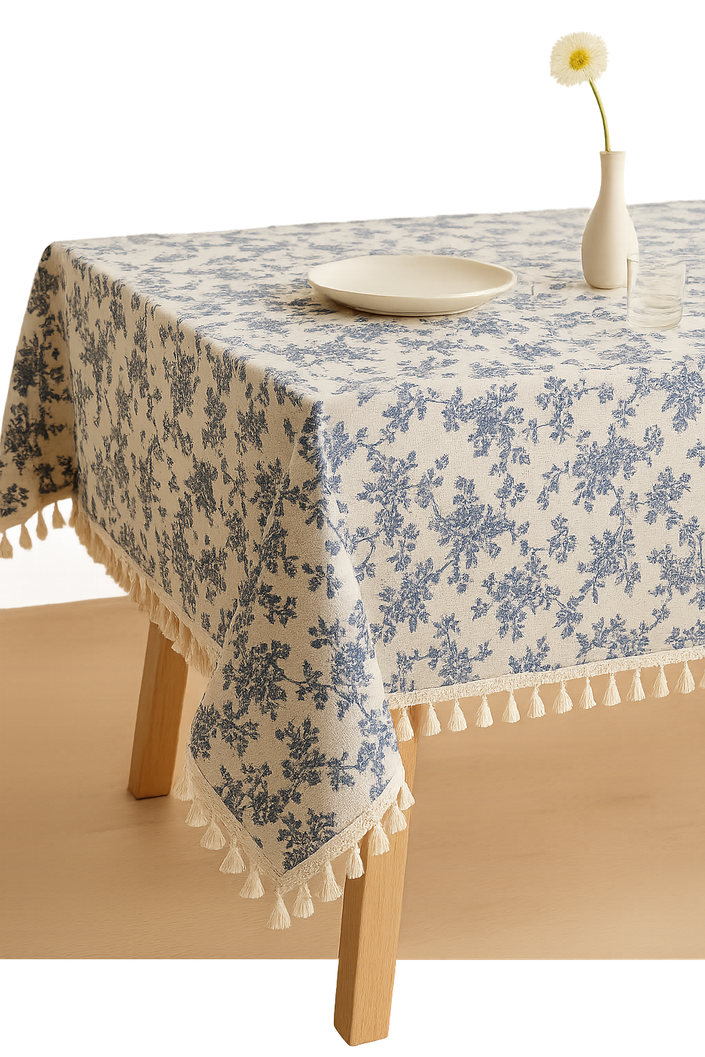 Nappe brodée motif feuilles style rustique table cuisine
