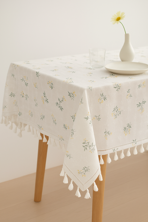 Nappe champetre dentelle marguerite pompons table cuisine maison - vue 2 sur 2