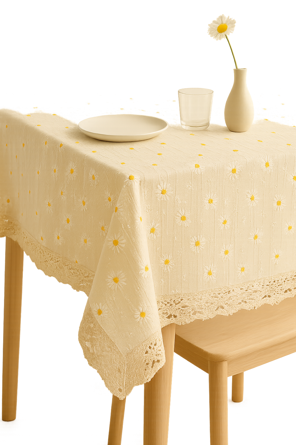 Nappe coton brodée marguerites style coréen table repas