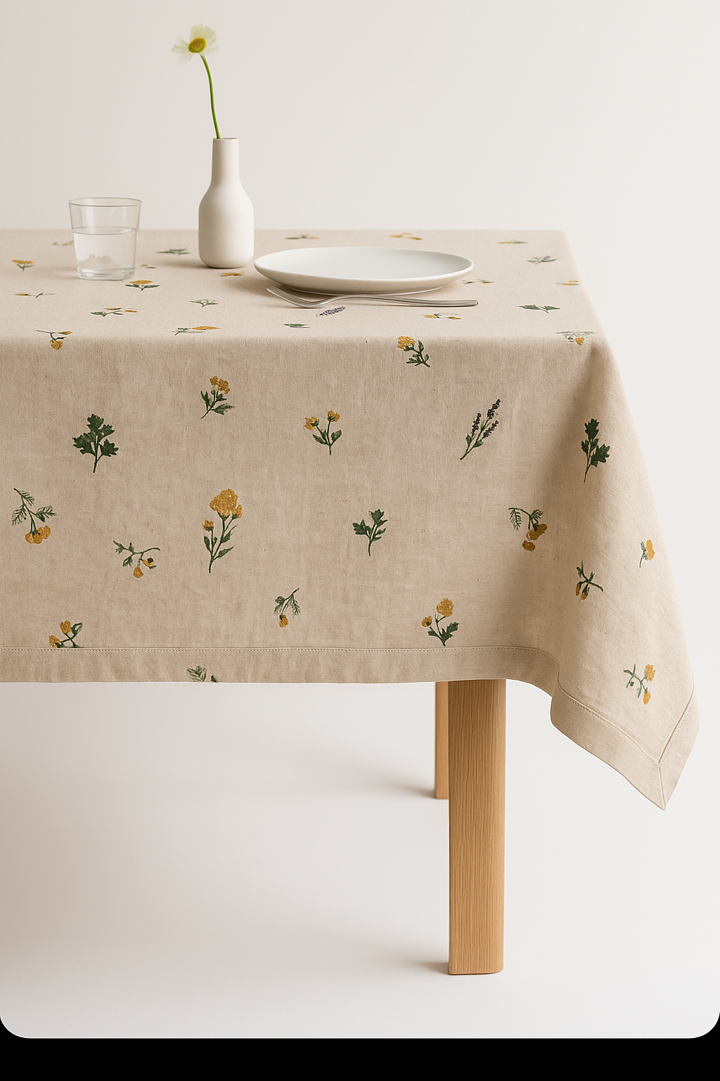 Nappe coton lin brodée style campagne avec pompons - vue 3 sur 2