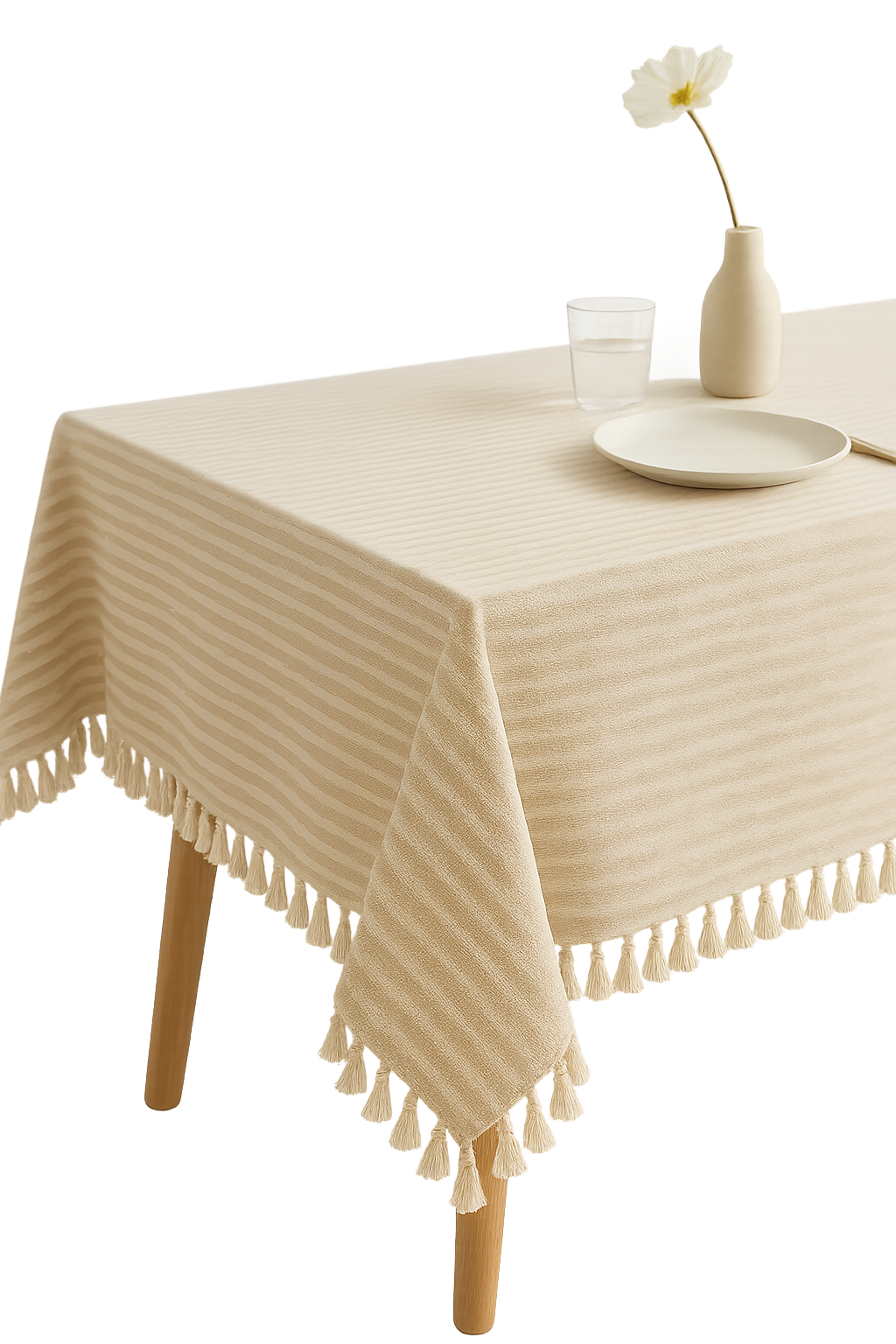 Nappe coton lin rayures pompons style moderne table