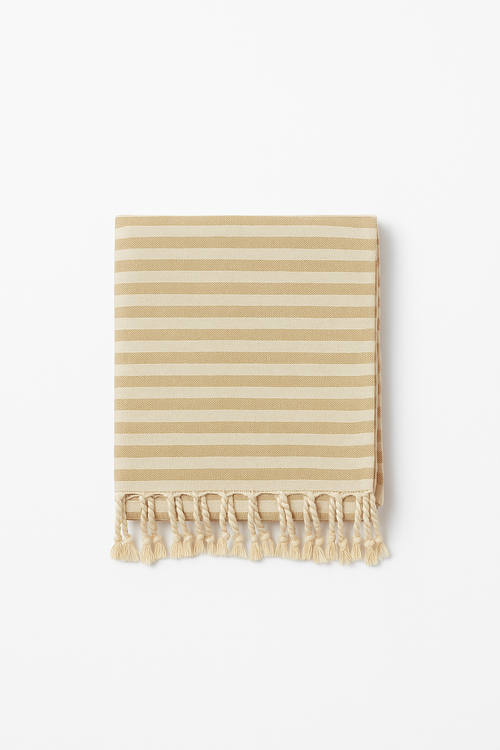 Nappe coton lin rayures pompons style moderne table