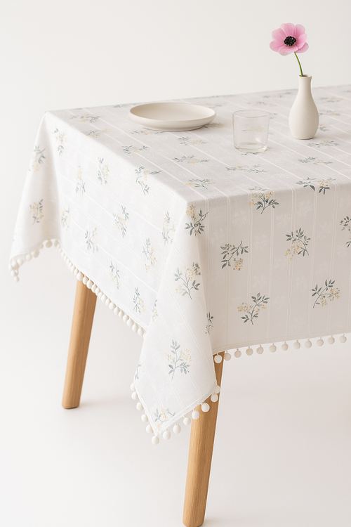 Nappe coton motifs marguerites style coréen table cuisine - vue 2 sur 2