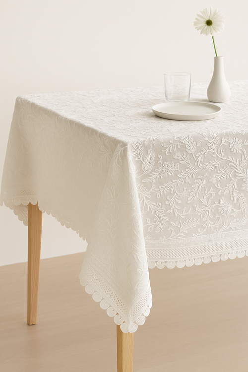 Nappe dentelle florale style champetre brodee coton table - vue 2 sur 2