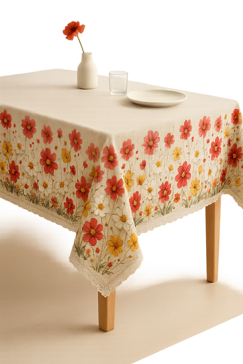Nappe florale style pastoral polyester bord festonné imperméable - vue 2 sur 2
