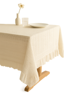 Nappe jacquard vintage bordure dentelle style nordique repas