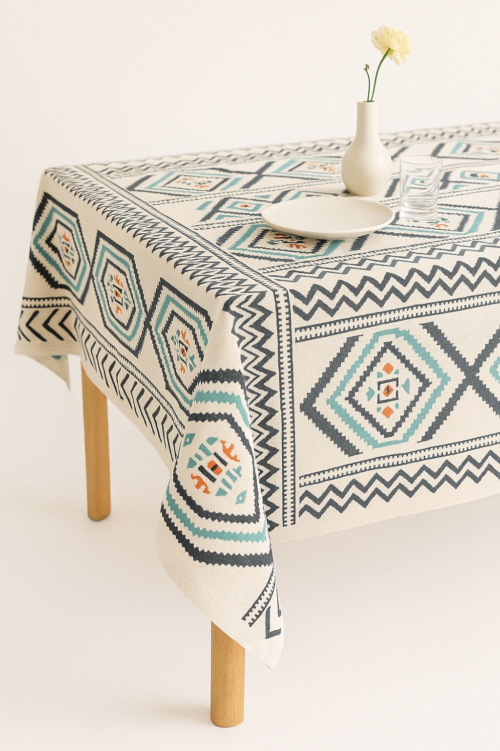 Nappe motif pivoines style ins avec pompons décoratifs - vue 3 sur 2