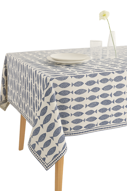Nappe motif poissons style marin coton polyester repas famille - vue 2 sur 2