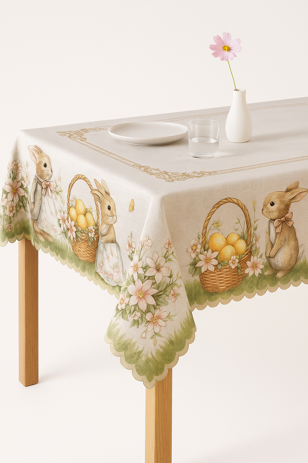 Nappe motifs lapins paques fleurs style pastoral impermeable - vue 3 sur 2