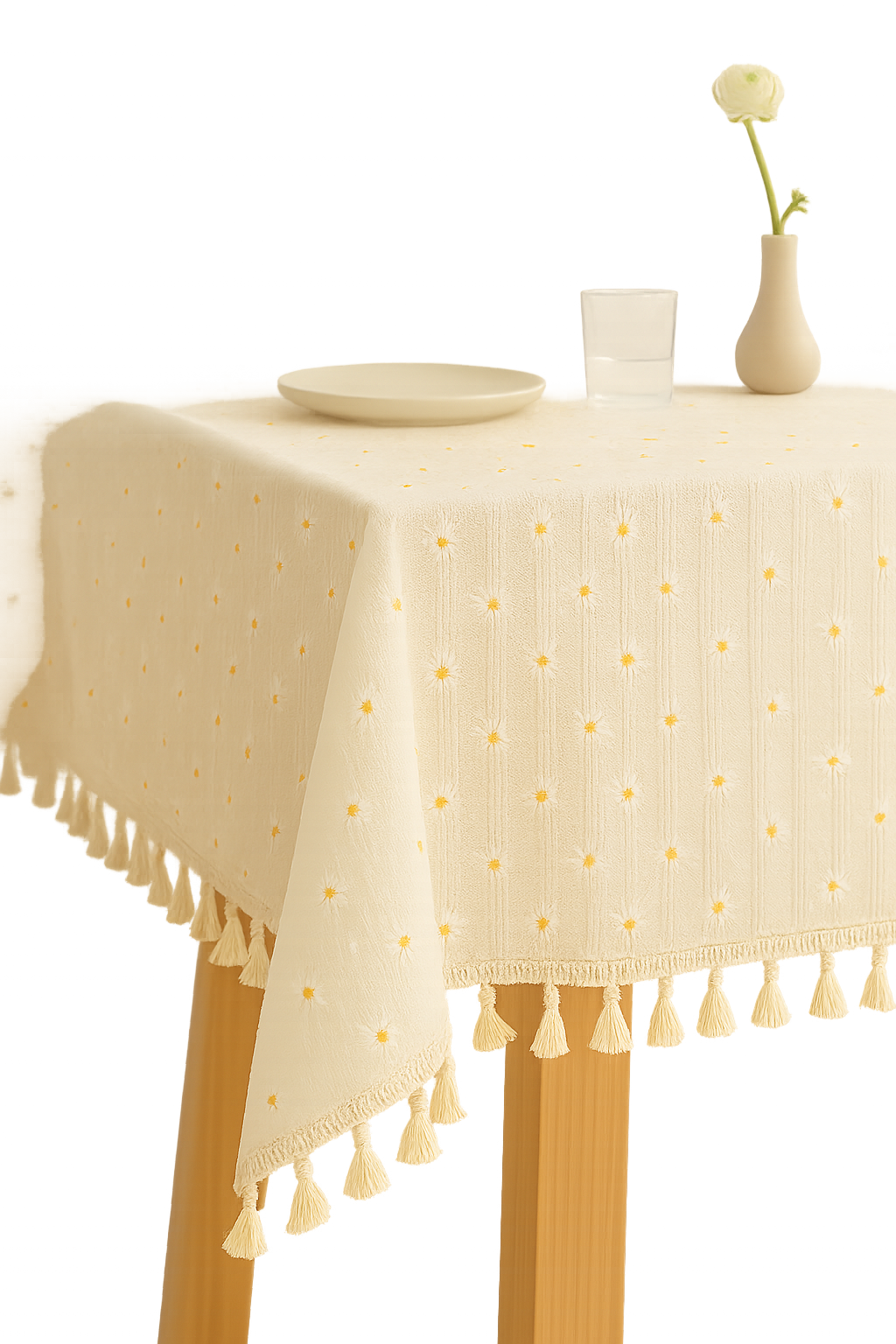 Nappe style pastoral dentelle marguerite pompons table reception - vue 3 sur 2