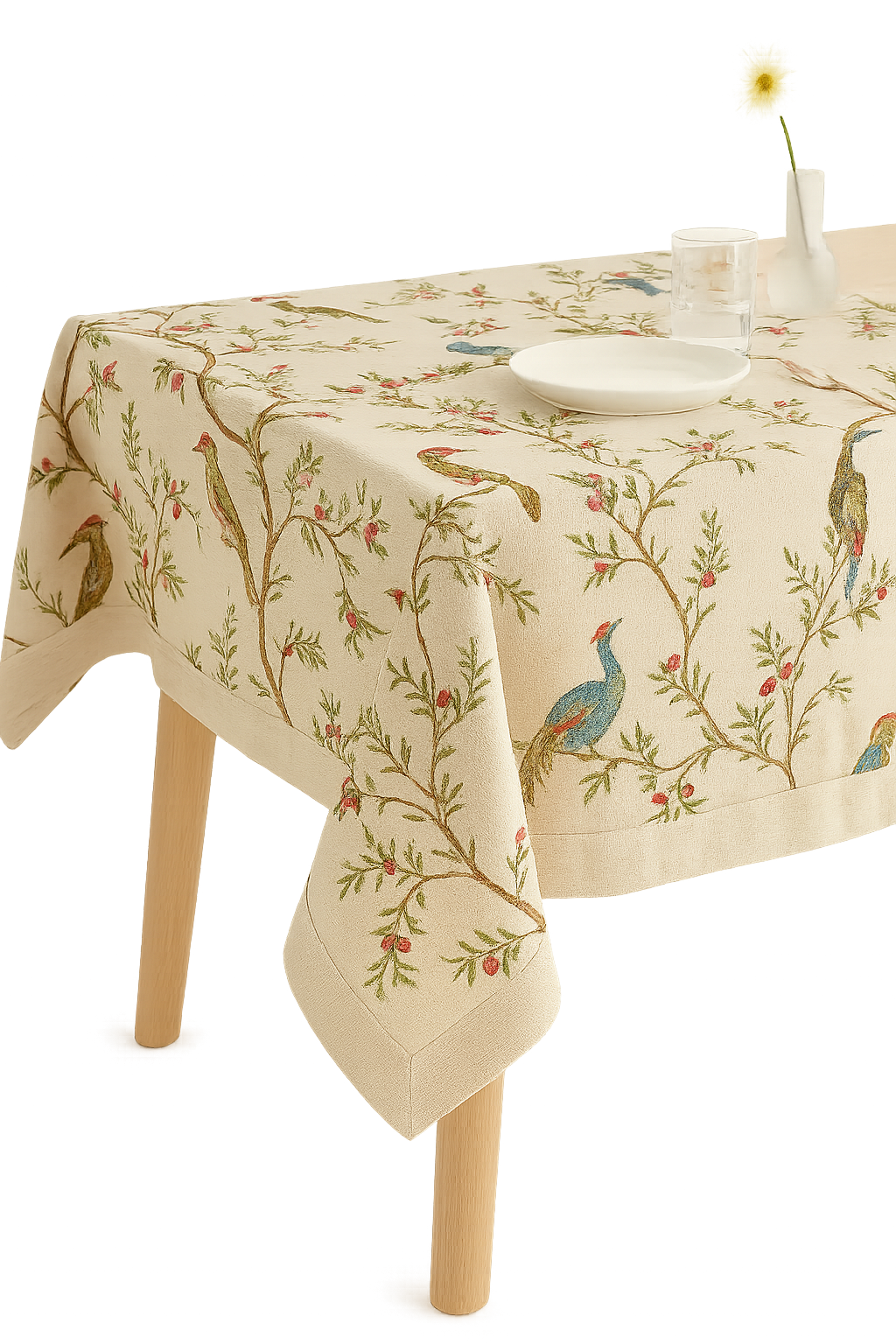 Nappe table motifs pivoines pompons style ins lavable
