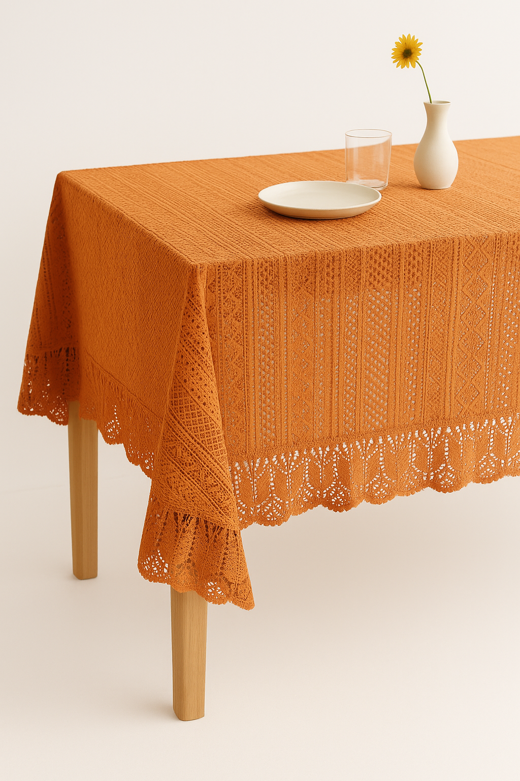 Nappe vintage jacquard bordure dentelle style nordique table