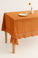 Nappe vintage jacquard bordure dentelle style nordique table