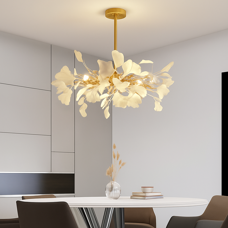 Nordique feuille de gingko LED lustre moderne cuisine salon chambre salle à manger rond intérieur loft plafond suspension