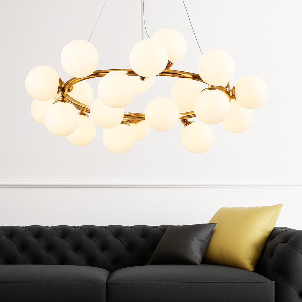 Nordique LED ronde lustre boule de verre or noir suspension lampe restaurant cuisine salon anneau décor à la maison luminaires - vue 4 sur 24