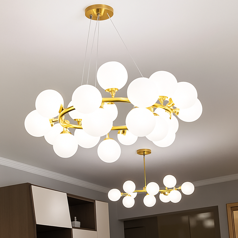 Nordique LED ronde lustre boule de verre or noir suspension lampe restaurant cuisine salon anneau décor à la maison luminaires