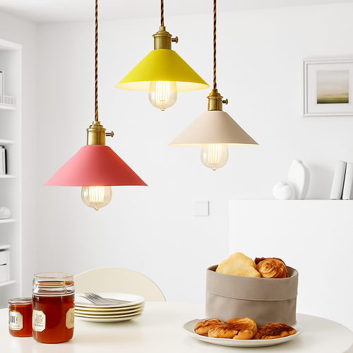 Nordic macaron colourful LED pendant light, simple wrought iron for living room and bedroom - vue 3 sur 14