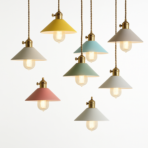 Nordic macaron colourful LED pendant light, simple wrought iron for living room and bedroom - vue 5 sur 14