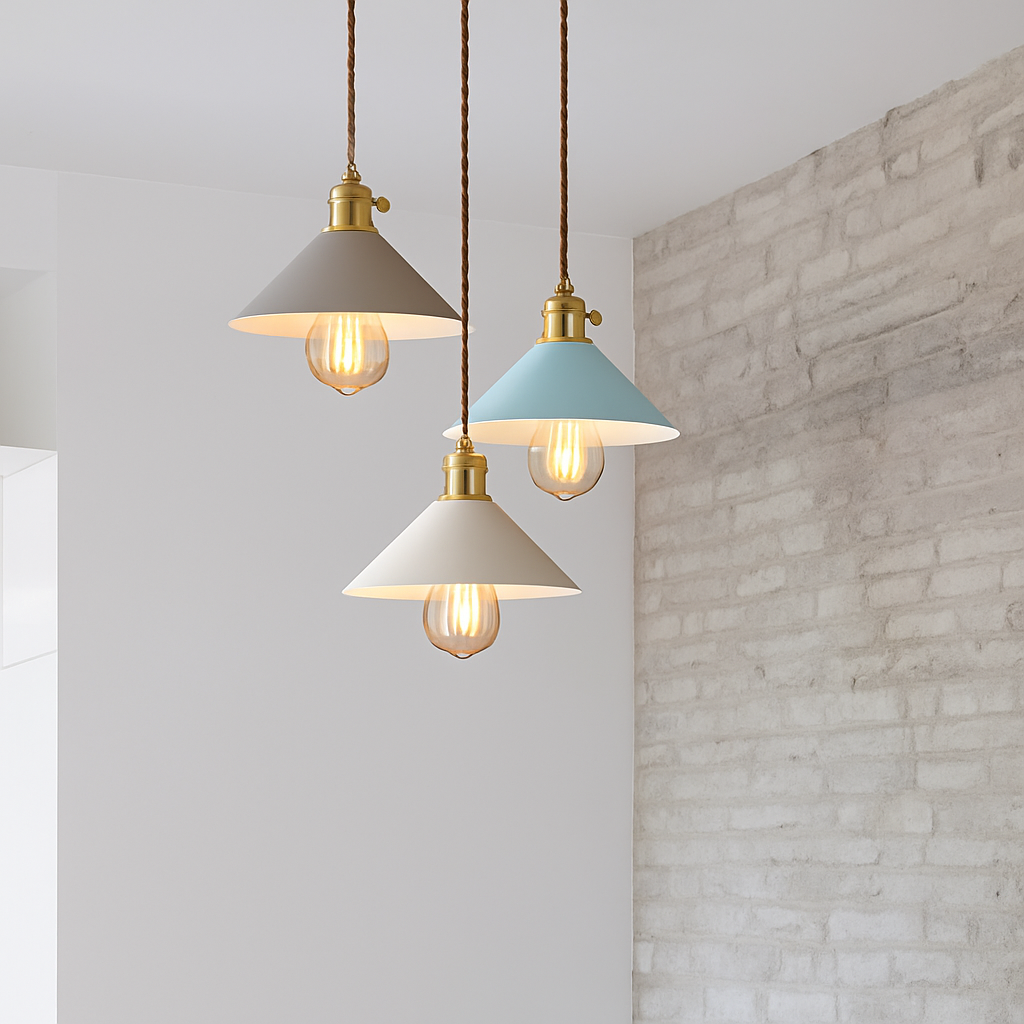 Nordic macaron colourful LED pendant light, simple wrought iron for living room and bedroom - vue 6 sur 14