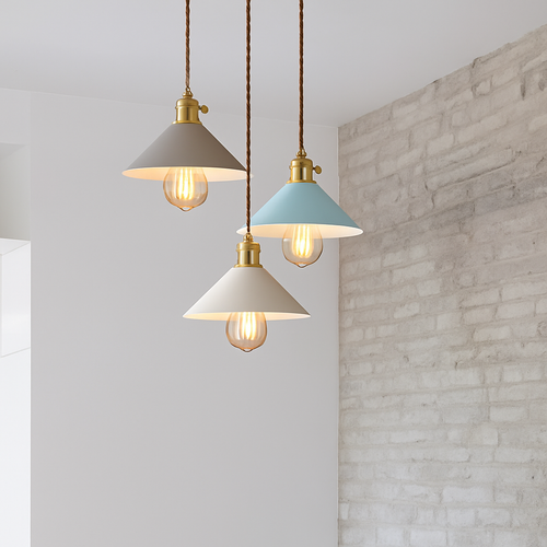 Nordic macaron colourful LED pendant light, simple wrought iron for living room and bedroom - vue 7 sur 14