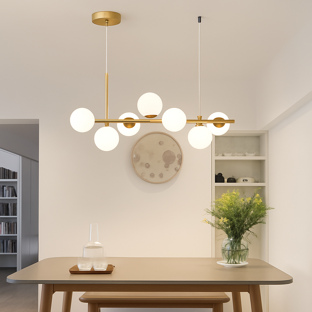 Nordique moderne suspension LED or lumière boule de verre 11 têtes lampe suspendue pour cuisine salon salle à manger Suspension Luminaire Design - vue 6 sur 9