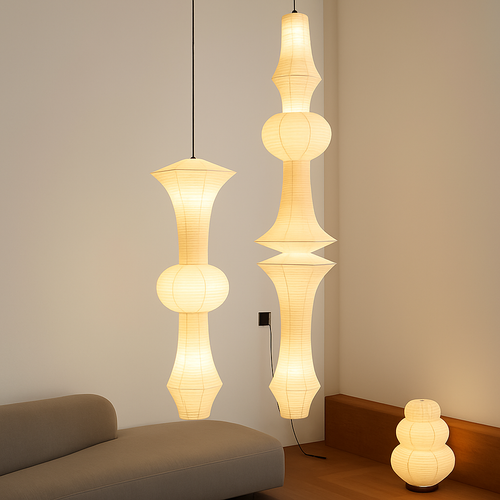 Nordique Wabi Sabi vent papier de riz suspension LED lumières salon chambre coin lustre Duplex Loft décor à la maison lampe de chevet