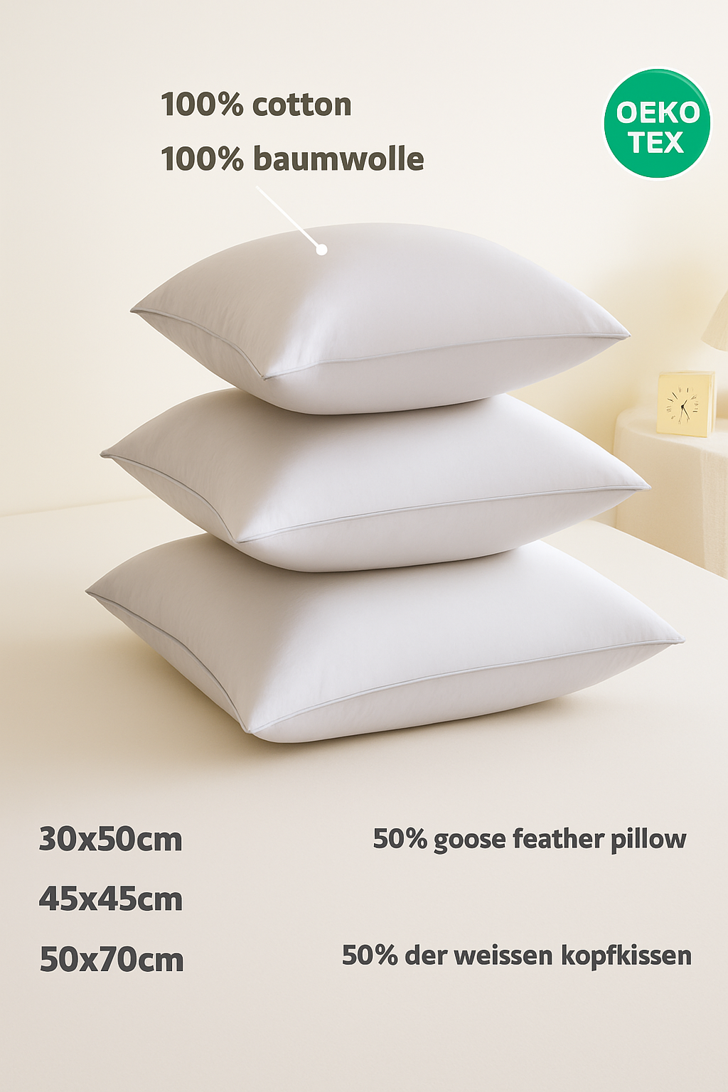oreiller en duvet d'oie doux et confortable 50 x 70 cm - vue 6 sur 6