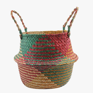 Foldable wicker storage basket with handle for flowers and laundry
