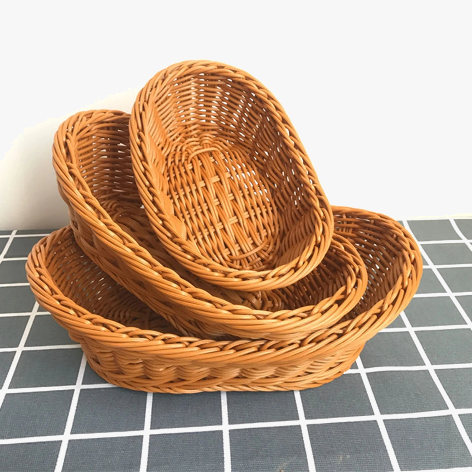 panier tressé ovale pour rangement de fruits et cosmétiques