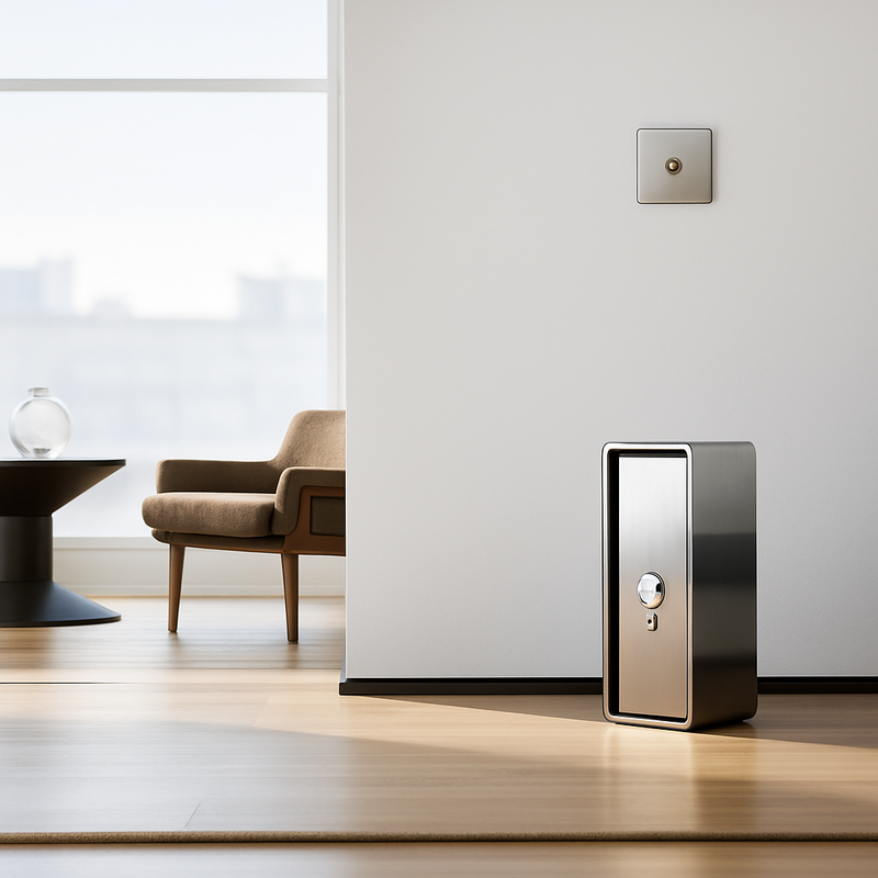 panneaux métalliques argentés avec prises et interrupteur vintage