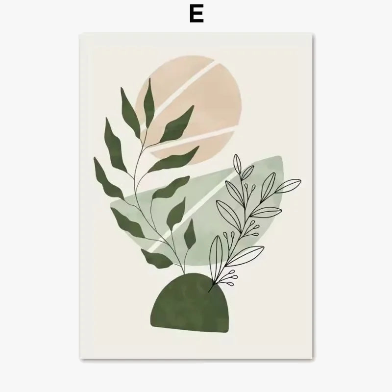 peinture abstraite de plantes vertes style bohème décoration murale