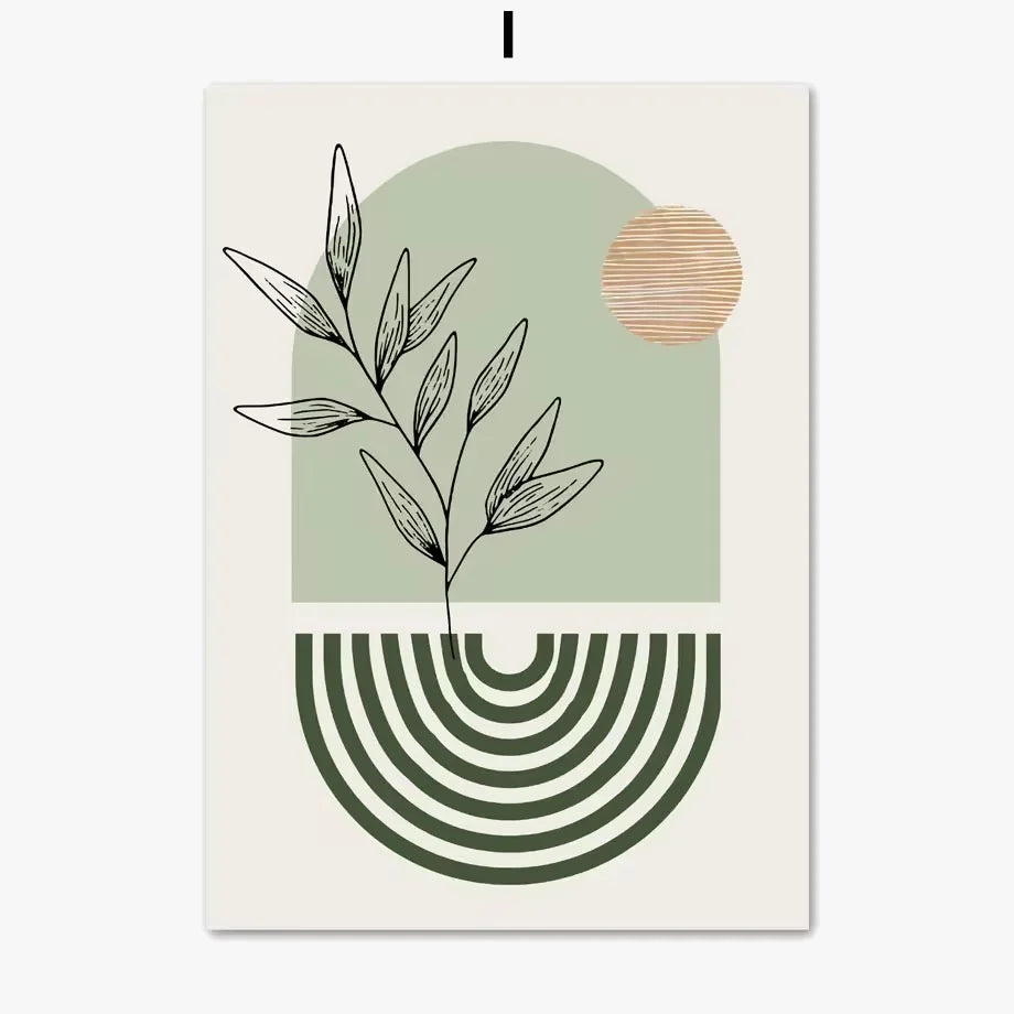 peinture abstraite de plantes vertes style bohème décoration murale nordique
