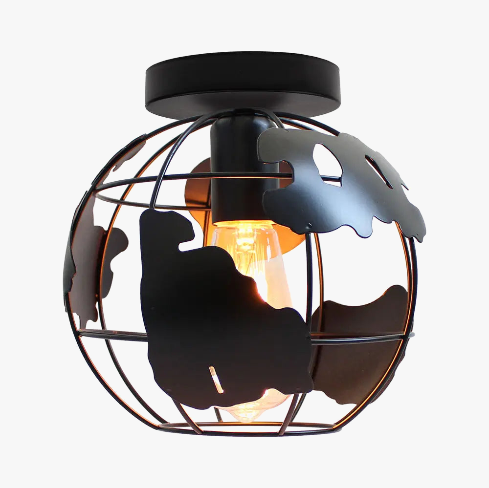 Plafonnier abat-jour globe en cage métallique moderne