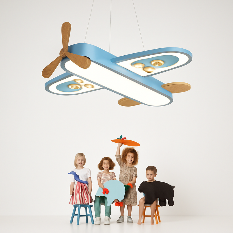 Plafonnier avion LED jaune bleu design minimaliste plafonnier en bois pour chambre d'enfant maison bébé garçons enfant suspension