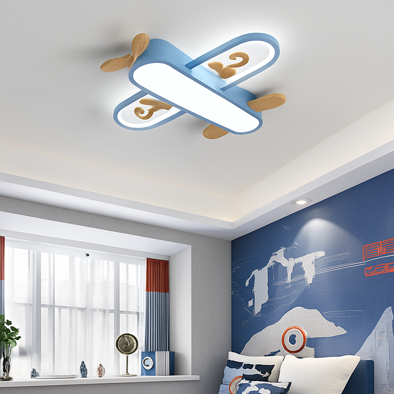 Plafonnier avion LED jaune bleu design minimaliste plafonnier en bois pour chambre d'enfant maison bébé garçons enfant suspension