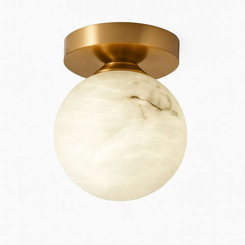 Plafonnier Boule de marbre lumière d'entrée Led luxe en laiton doré petit carré toilettes chambre balcon allée Luminaire - vue 3 sur 8