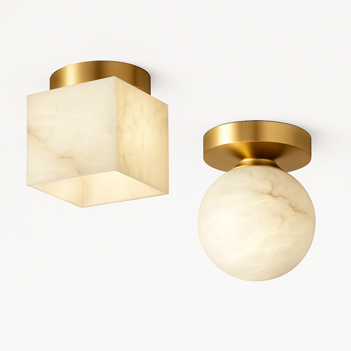 Plafonnier Boule de marbre lumière d'entrée Led luxe en laiton doré petit carré toilettes chambre balcon allée Luminaire - vue 4 sur 8