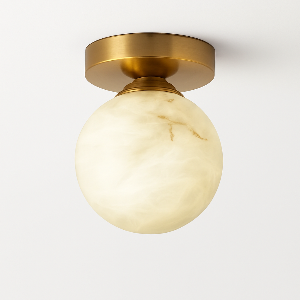 Plafonnier Boule de marbre lumière d'entrée Led luxe en laiton doré petit carré toilettes chambre balcon allée Luminaire - vue 8 sur 8