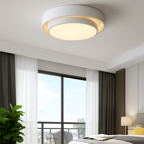 Plafonnier design LED avec double abat-jour arrondi Isaiah