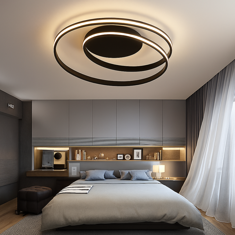 Plafonnier design LED double boucle (noir ou blanc)