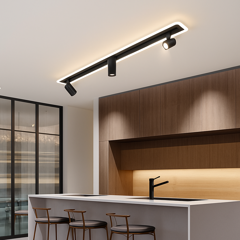 Plafonnier design moderne LED en métal noir avec plusieurs spots lumineux - vue 7 sur 6