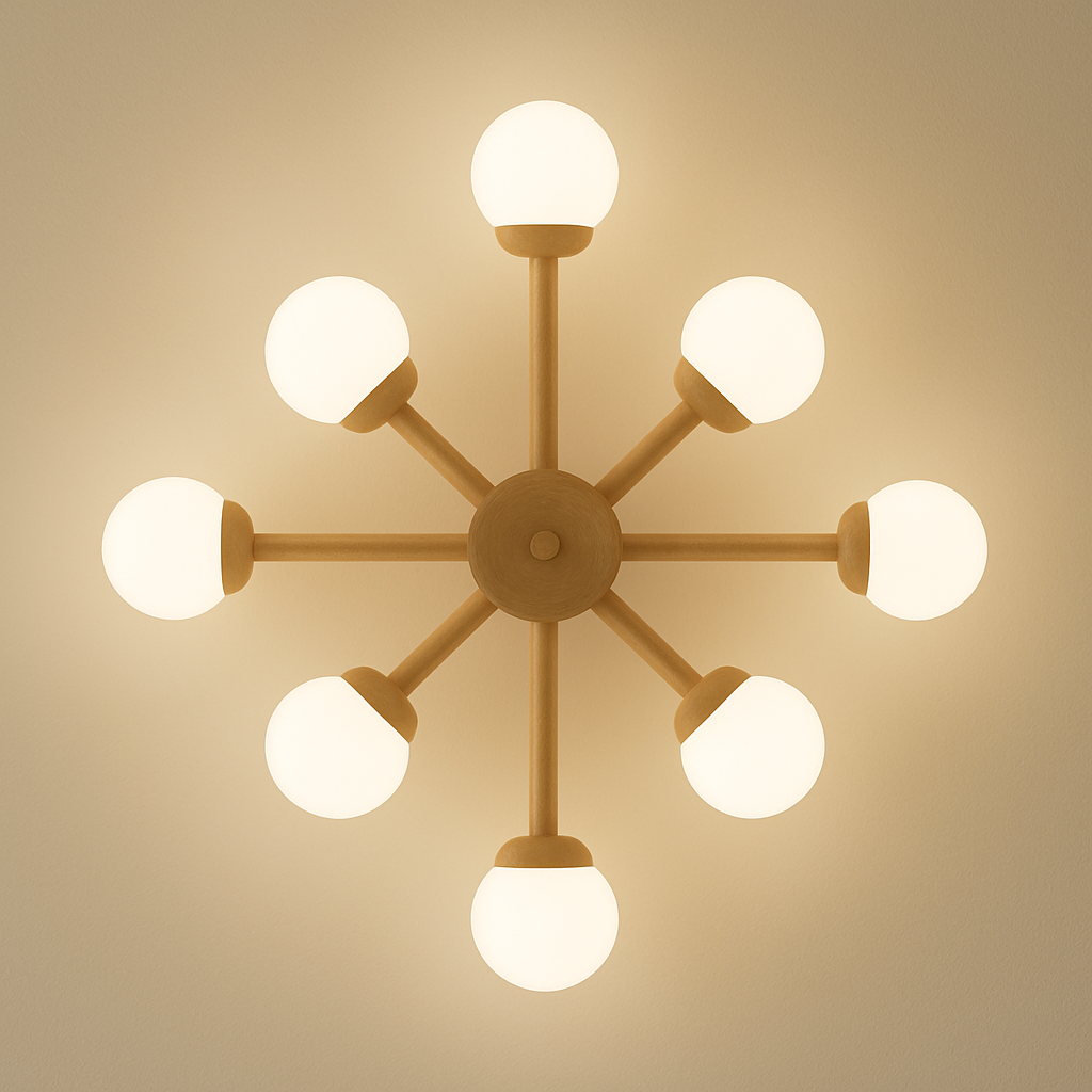 plafonnier en bois avec abat-jour boule de verre design moderne - vue 7 sur 13