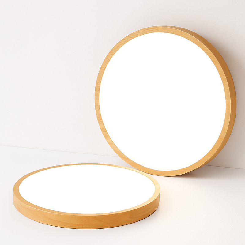 Plafonnier en bois à LED très fin en forme de rond