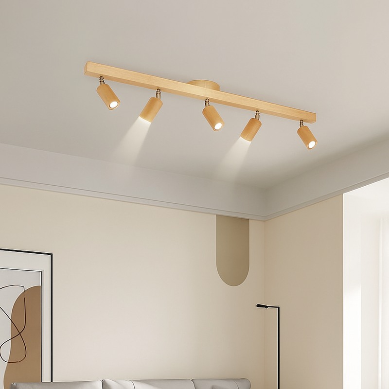 plafonnier en bois nordique avec spot rotatif et réglable