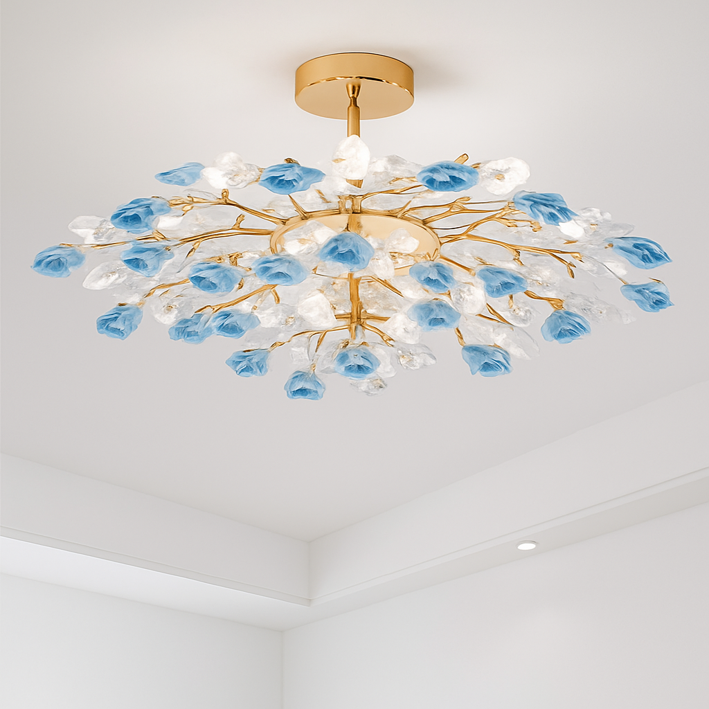 plafonnier en céramique de luxe moderne avec fleurs en cristal - vue 4 sur 12