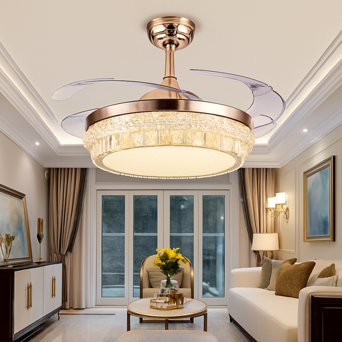 Crystal ceiling light with LED and remote control elegant design - vue 4 sur 6
