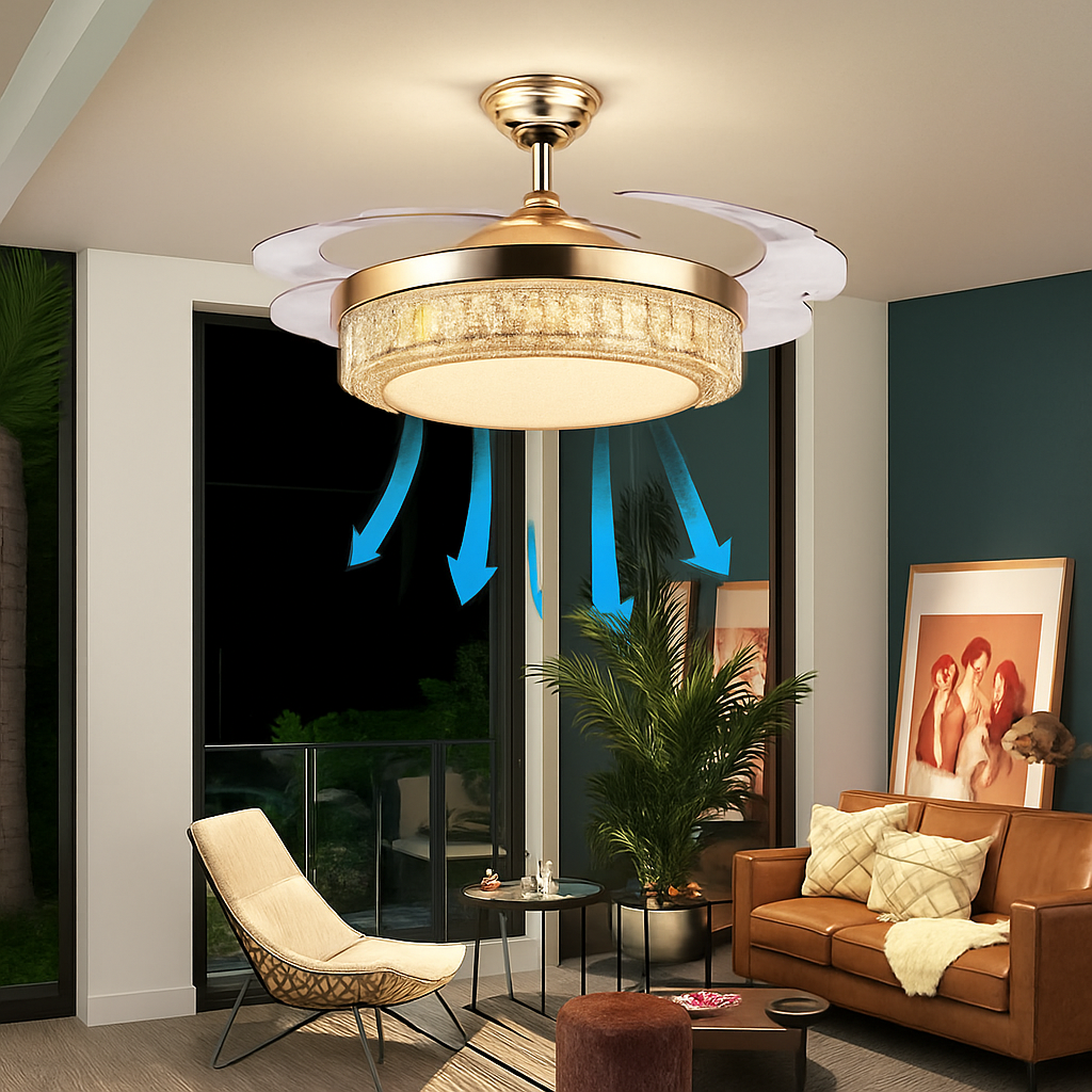 Crystal ceiling light with LED and remote control elegant design - vue 5 sur 6