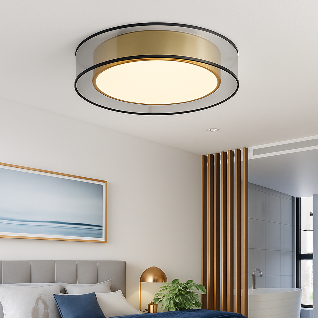 plafonnier en cuivre modernes abat-jour en maille Double abat-jour salon Led éclairage de plafond Loft chambre lumières créatives - vue 6 sur 9